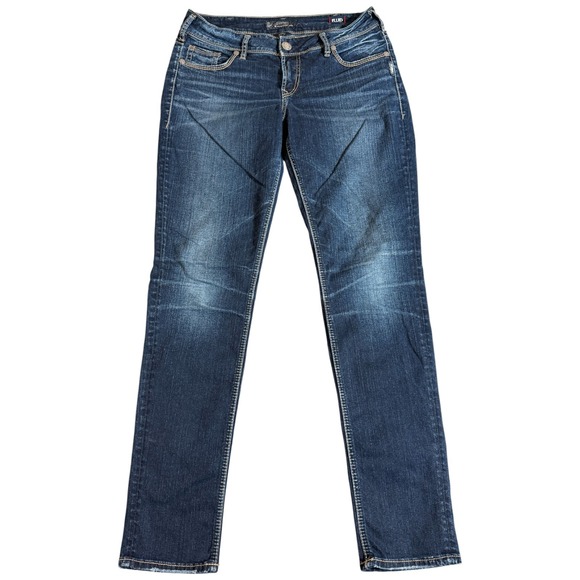 Silver Jeans Women's 31X31 Denim Suki Mid Skinny Dark Blue Wash Distressed Y2K - Picture 1 of 3
